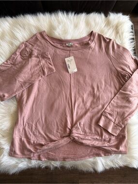 Kismet Mauve-Pink Long Sleeve Knot-Front Top